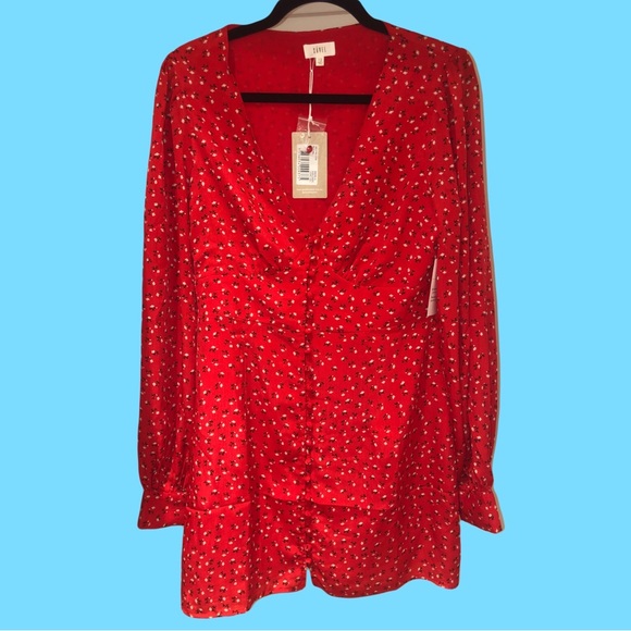 BNWT Savel Red Floral Long-sleeved Amelia Mini Dress size 12 - Picture 6 of 11